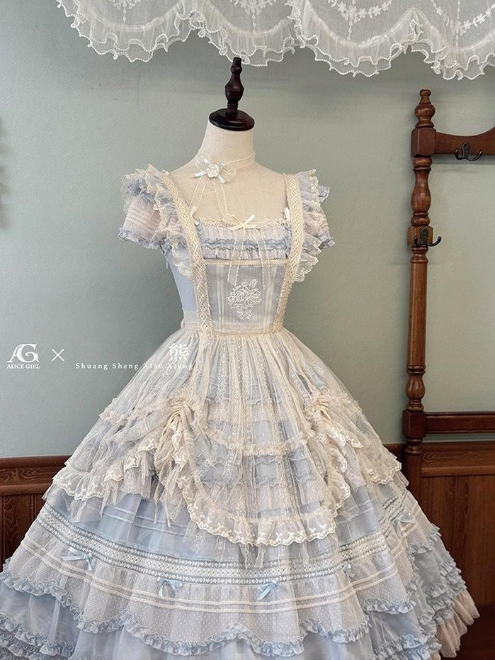 Alice Girl - Elegant Lolita Embroidered Apron - with Adjustable Strap Hand Accessory