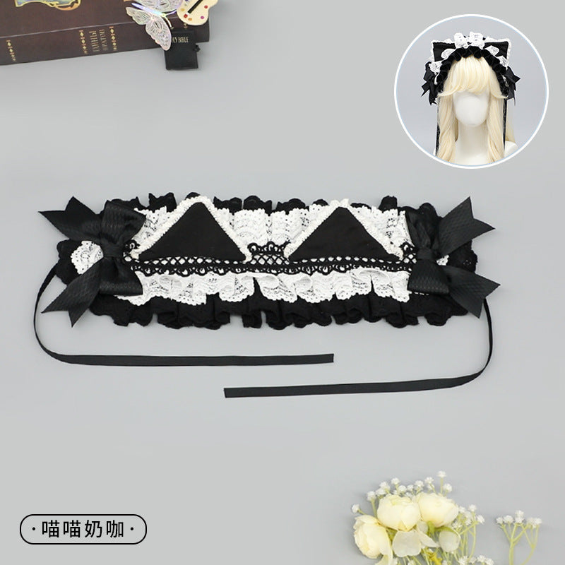 Original Hairband Milk Coffee Sweet Cute Lolita Cat Ear Hairband Bow Hair Clip Kc Japanese Style Lolita Hair Accessories