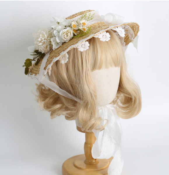 Xiaogui - Elegant Lolita Flower Bow Lace - Sunhat Headwear