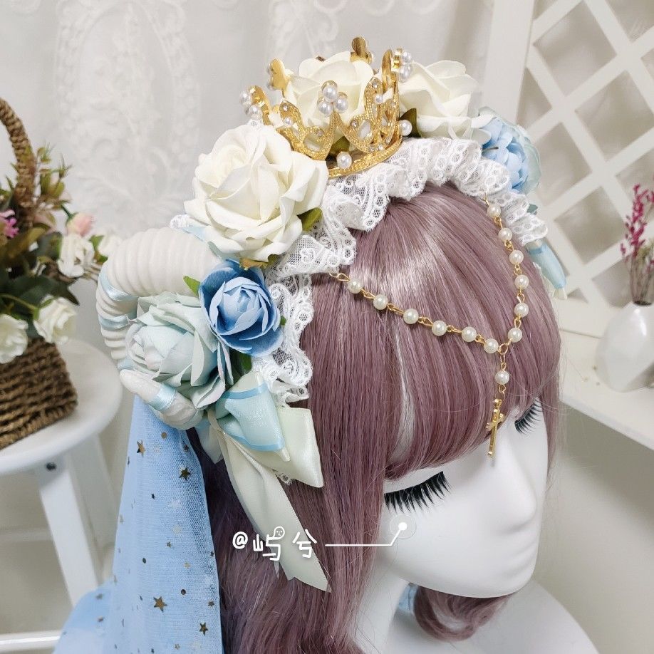 Gothic Lolita Headband Crown Horn Lolita Hair Accessory Dark Witch Luxurious Kc Veil