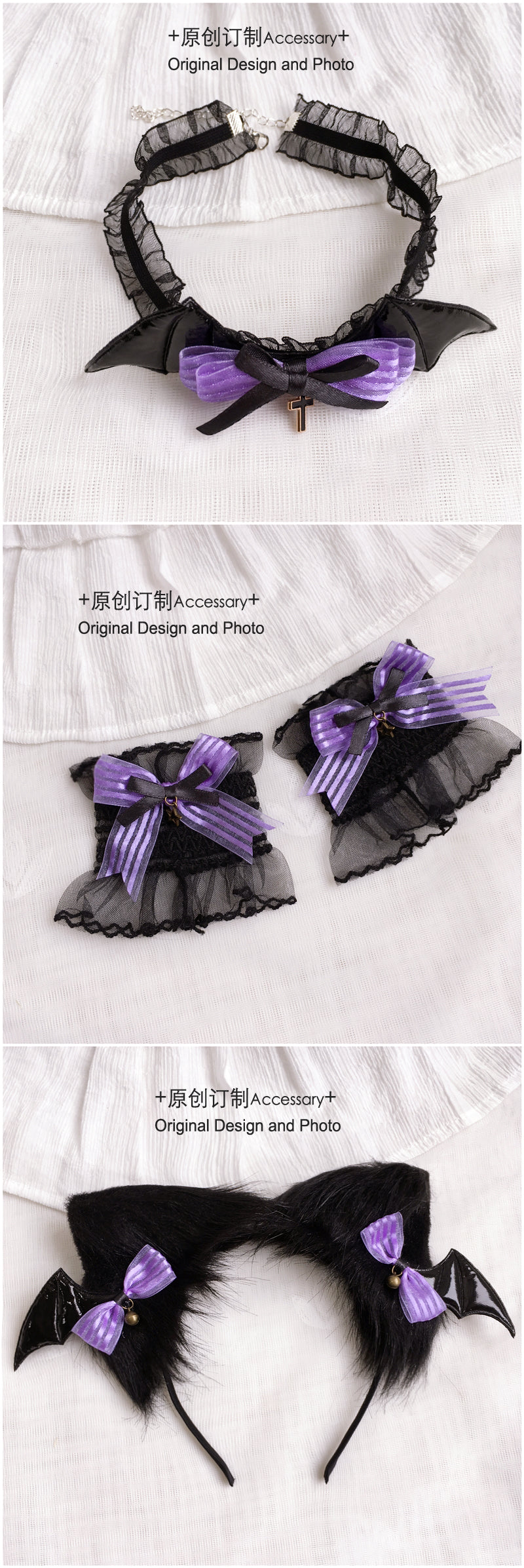Halloween Witch Night Dark Gothic Lolita Accessories Bowknot Animal Ears KC Black Purple Arm Sleeves