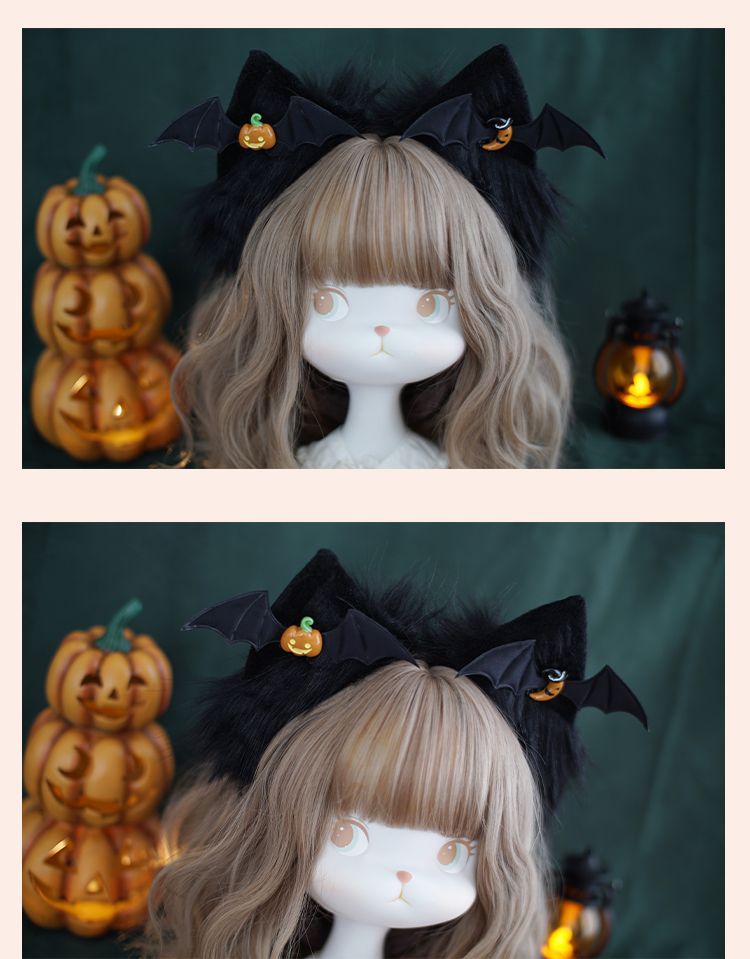 [Handmade Animal Ears] Lolita Halloween Little Devil Pumpkin Black Cat Ear Hair Clip Pair Original Design