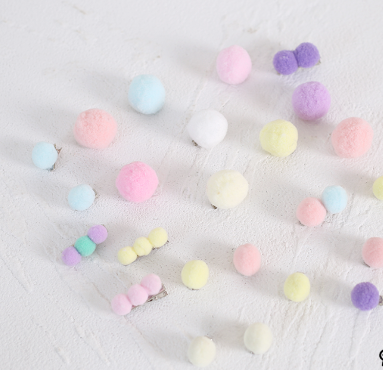 Xiaogui - Bared Sweet Lolita Accessory Pink - and Blue Pompom Hair Clip Headwear