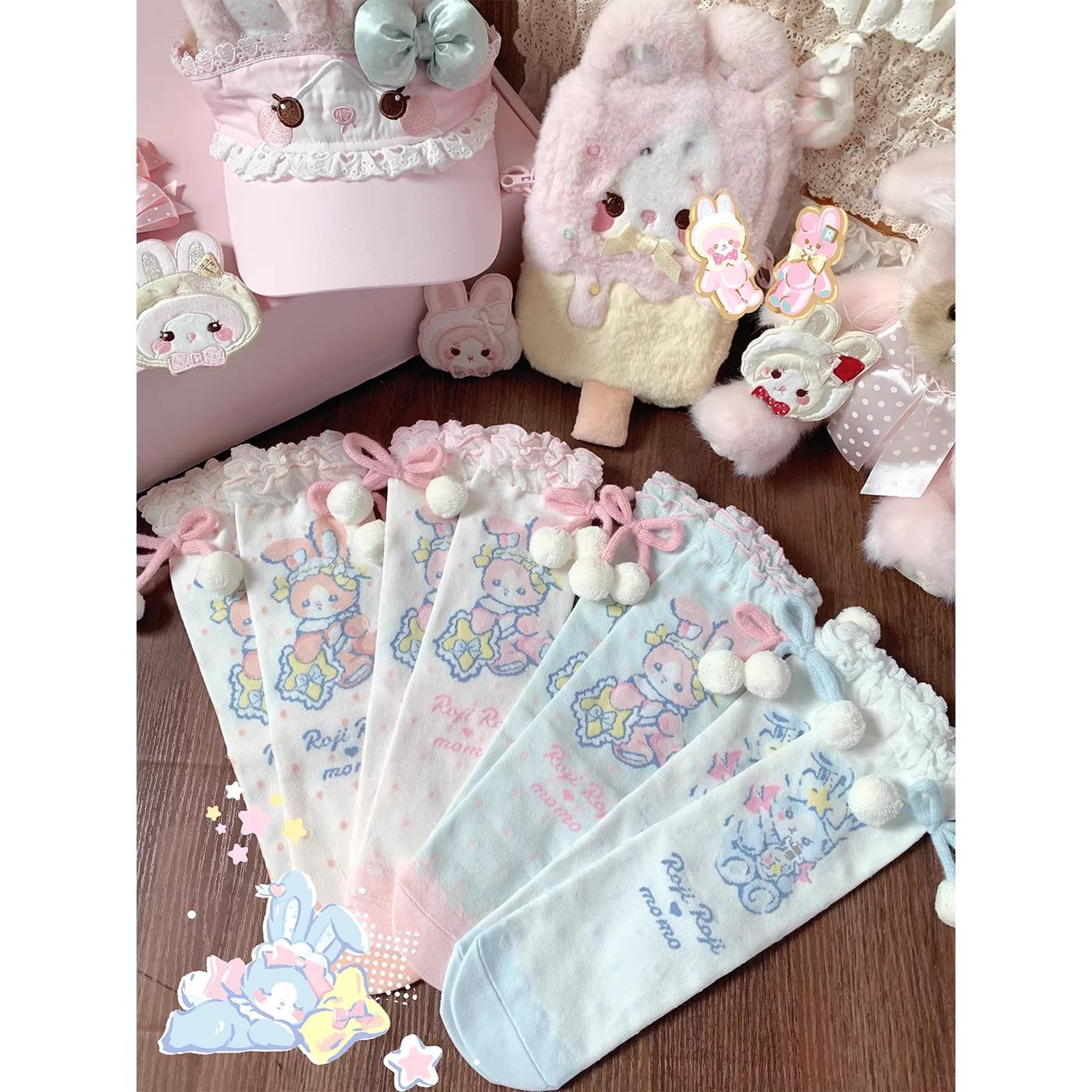 Roji Roji - Kawaii Lolita Mid-Calf Socks - Rabbit Print Socks