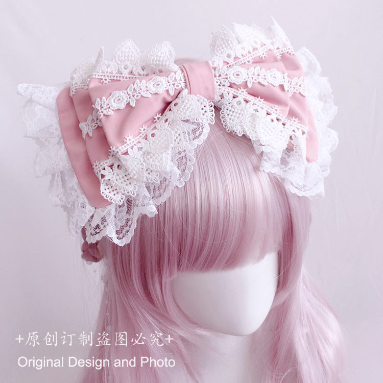 Lolita  Soft Girl KC Hair Accessories Lolita Lace Three-Layer Bow Headband