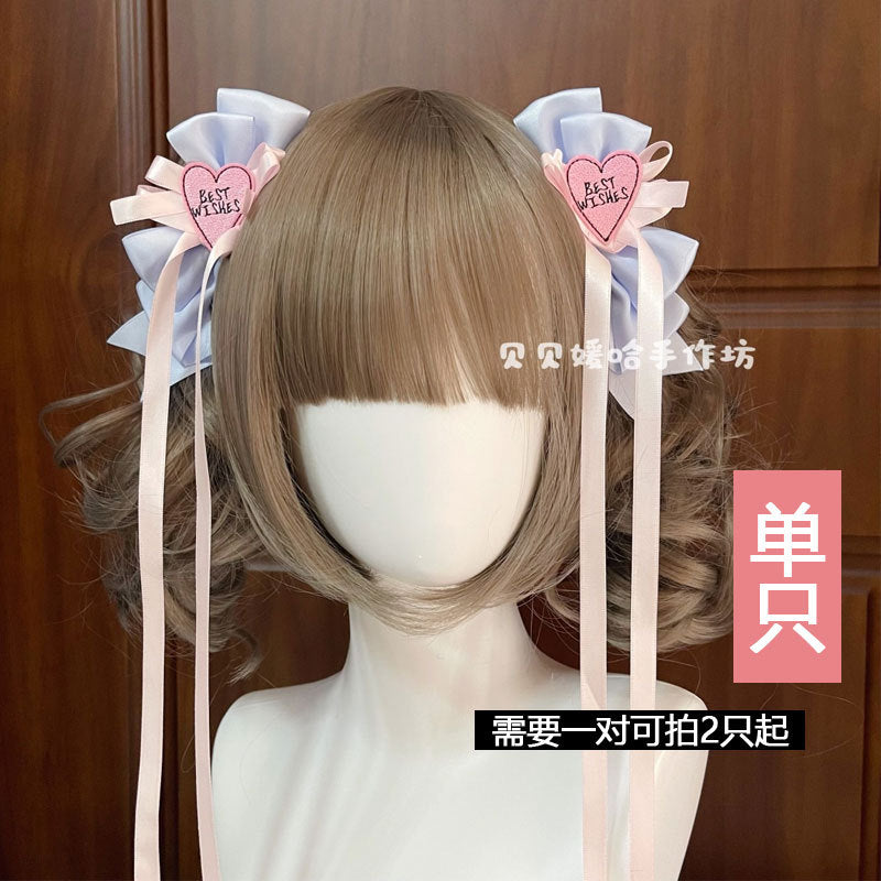 Japanese and Korean Style 3D Bow Hair Clip Blue Pink Ribbon JK Girl Sweet Spicy Y2K Double Ponytail Clip Lolita Hair Accessory