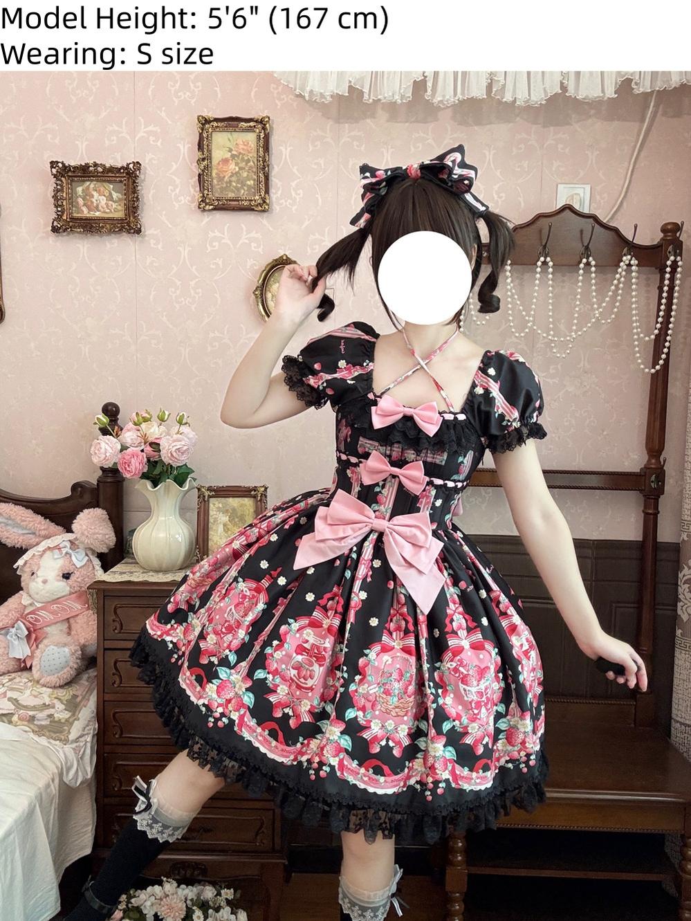Infanta - Strawberry Chef - Printed Old School Lolita Dress, Detachable Bows
