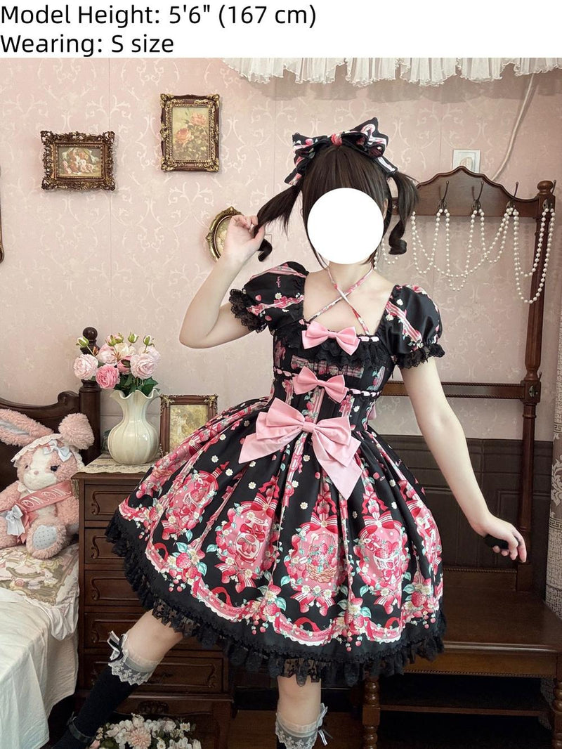 Infanta - Strawberry Chef - Printed Old School Lolita Dress, Detachable Bows