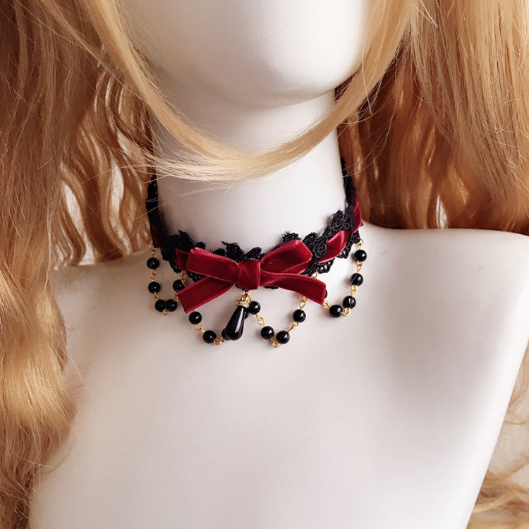 Multicolor Lolita choker necklace with heart pendant, handmade soft girl jewelry, short girly accessory with vibrant colors