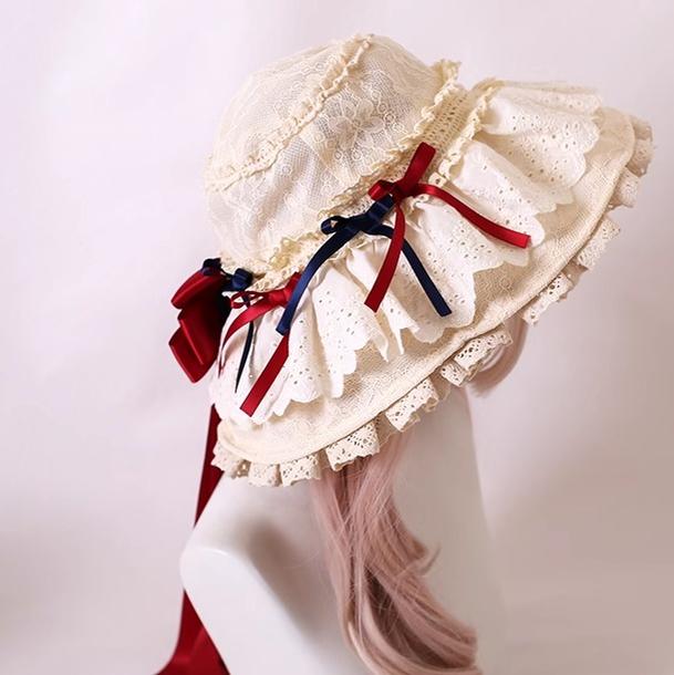 Xiaogui - Elegant Lolita Sunshade Hat Floral - Bow Hats Headwear