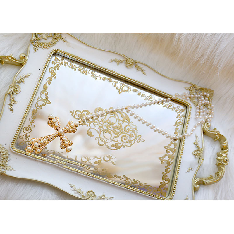 Gothic Retro Girl's Prayer Lolita Pearl Gold Lolita Cross Necklace Eur