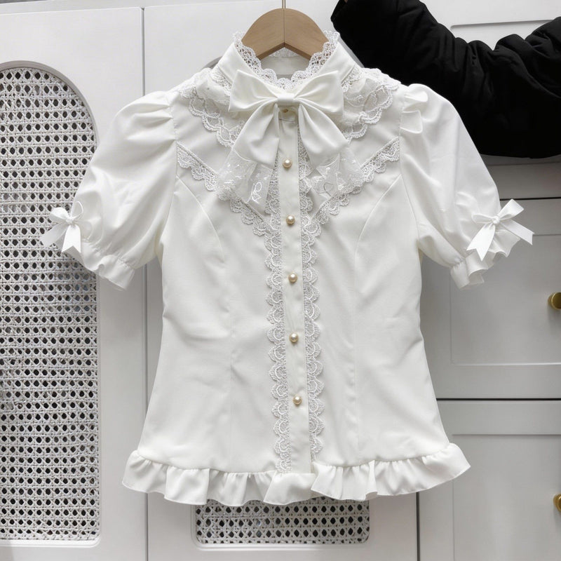 White Puff Sleeve Lolita Blouse with Bow Collar