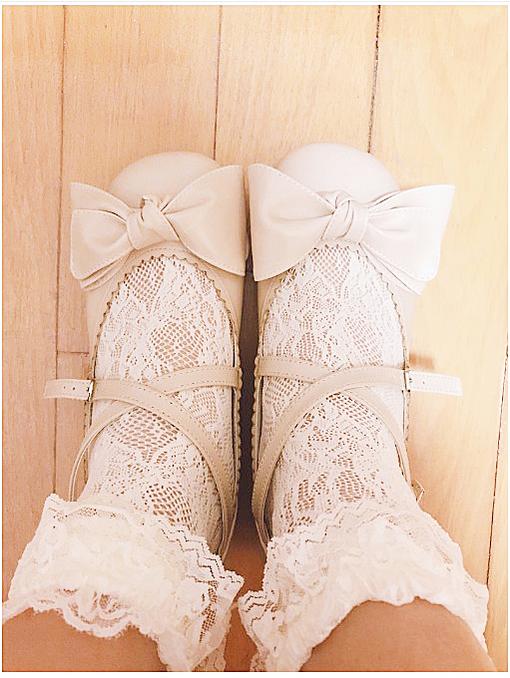 Sosic - Bow and Low Heel Cross Band Lolita - Leather Shoes Shoes