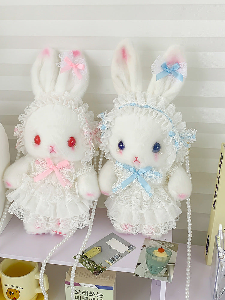 Lop-Eared Bunny Lolita Pearl Chain Doll Bag – 2025 Cute Bow Plush Shoulder Bag