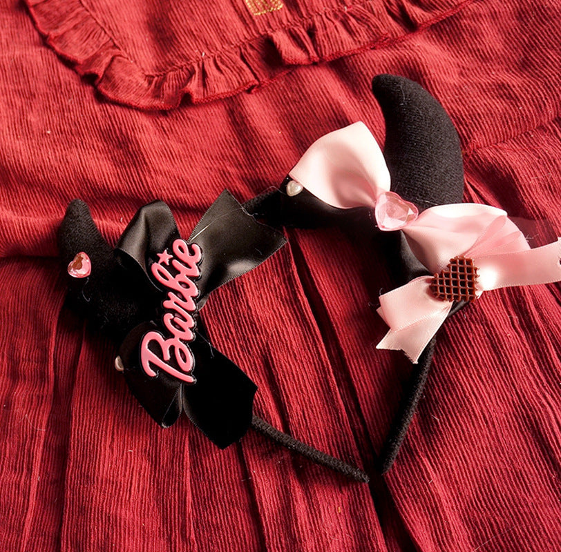 Lolita Headwear Black Pink Lolita Hair Accessories Black Sweet French Flat Hat Sweetheart House Kitty Handmade Small Items