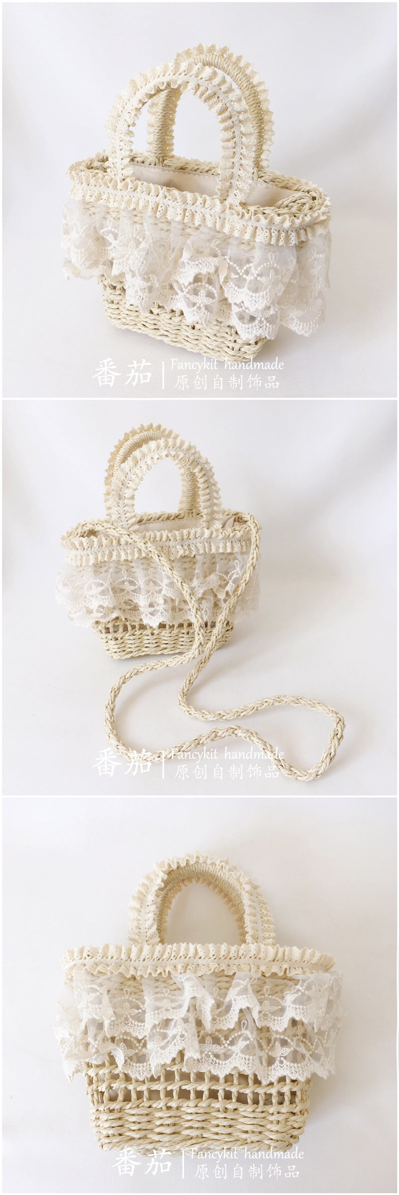 FanQ Handmade [Xuanxia] Mori Girl Style Bowknot Straw Hat Lolita Natural Color Lace Wide Brim Hat Summer Sunshade