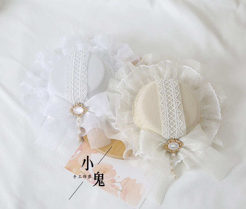 Miss Fula Lolita  Elegant Hairband Lolita Hairband Necklace White Wedding Black Hat