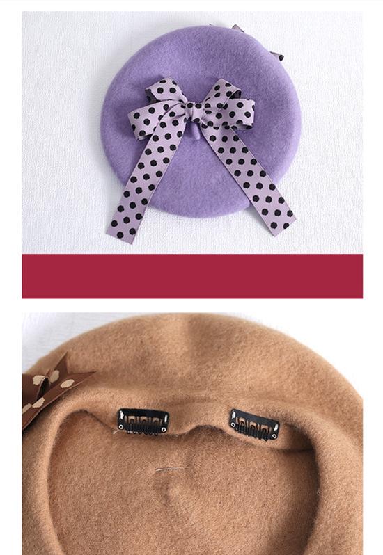 Xiaogui - Sweet Lolita Red Polka Dots Bow - Beret Hat Headwear