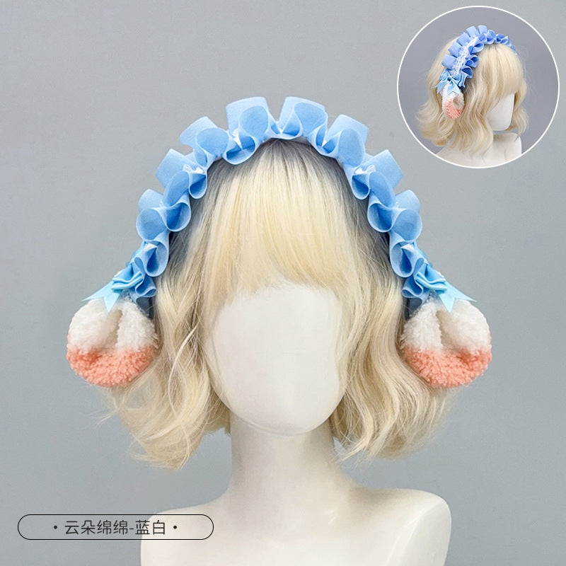 Japanese Harajuku Style Lolita Little Sheep Ear Headband Sweet Girl Soft Cute Imitation Lamb Wool Bow Hair Accessory - Lolita Fetch