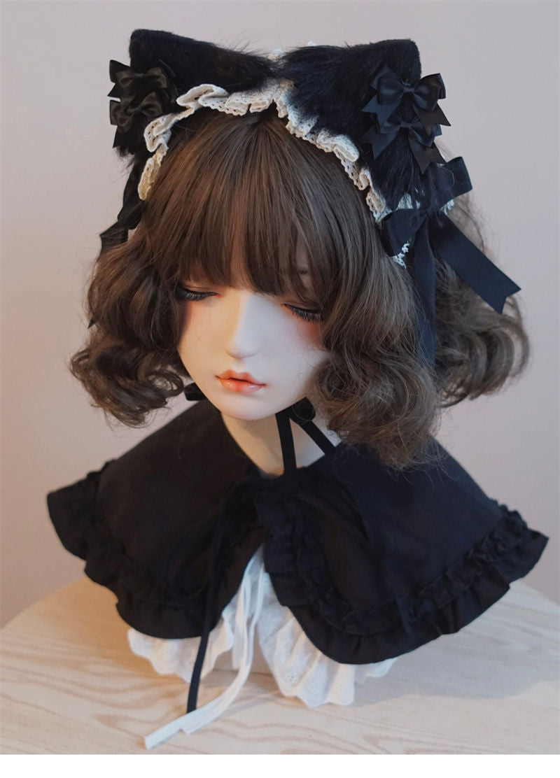 Original Handmade Black and White Bow Cat Ear Headband Lolita Kc