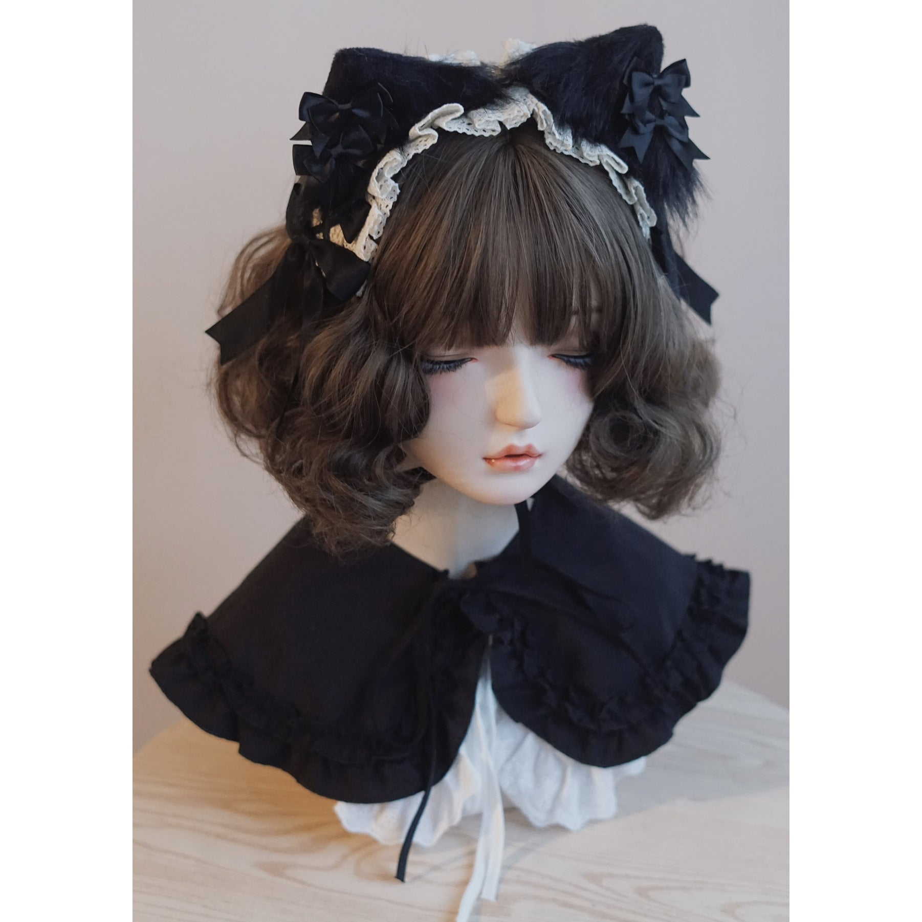 Original Handmade Black and White Bow Cat Ear Headband Lolita Kc