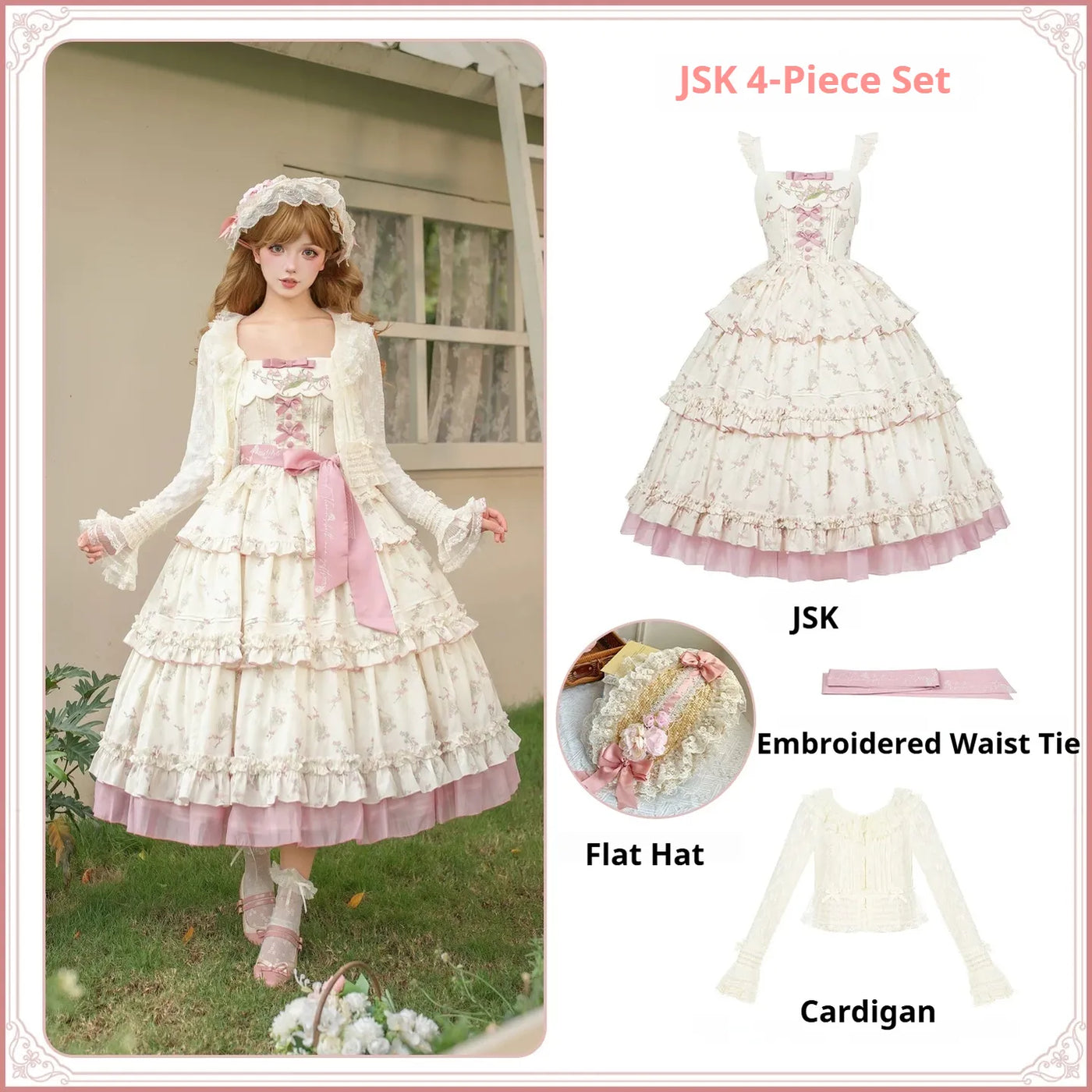 Fragrant Reminiscence - Classic Lolita Embroidered Collar Dress, Bellflower Print (L M S) 45237:843109