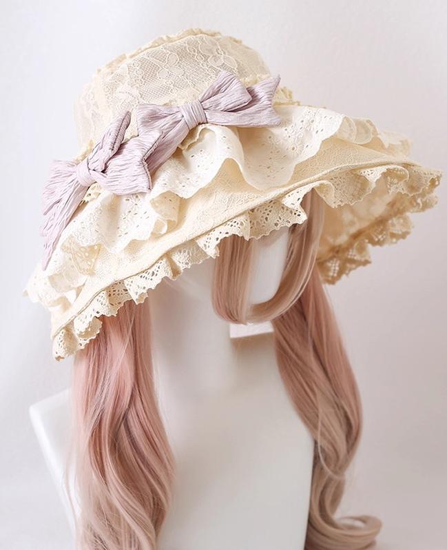 Xiaogui - Lace Lolit Sun Hat, Detachable Bows - Headwear