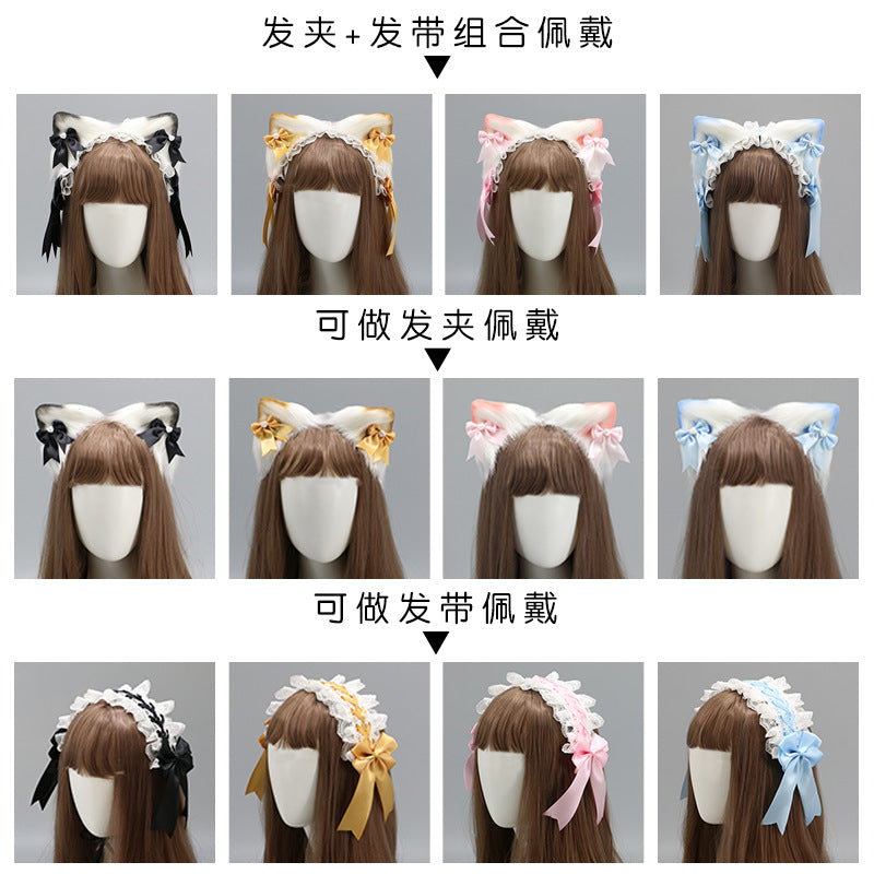 Cute Girl Hair Accessories Lolita Comic Exhibition Multi-use Clip Bow Hair Ornament Cat Ear Hair Clip Cat Ear Headband - Lolita Fetch