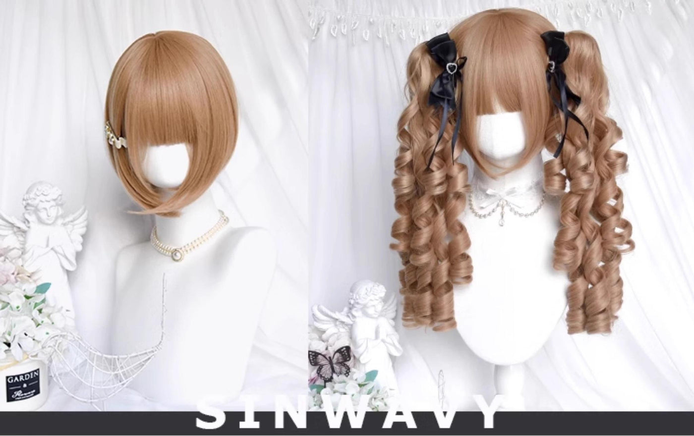 Sinwavy - Vintage Lolita Wig Double Ponytail - Roman Roll Hair Wig