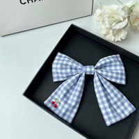 Handmade - Cherry Gingham Bow - Stainless-Steel Brooch - Blue & White Gingham Bow (Stainless-Steel Brooch Pin)