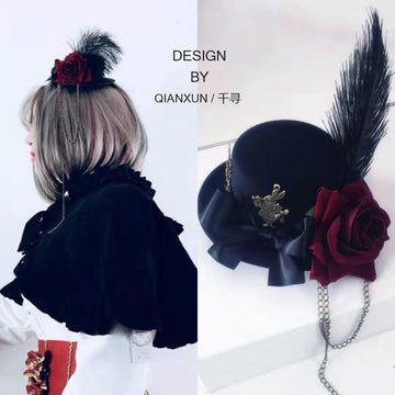 Rose Flower Rabbit Vintage Gothic Small Hat Dark Lolita Small Hat Hair Clip Vintage Photo Accessories