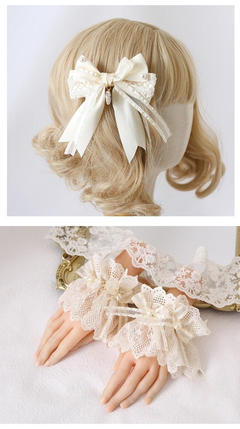 Xiaogui - Lace Lolita Headdress Set With - Bow/Ruffle Details Headwear