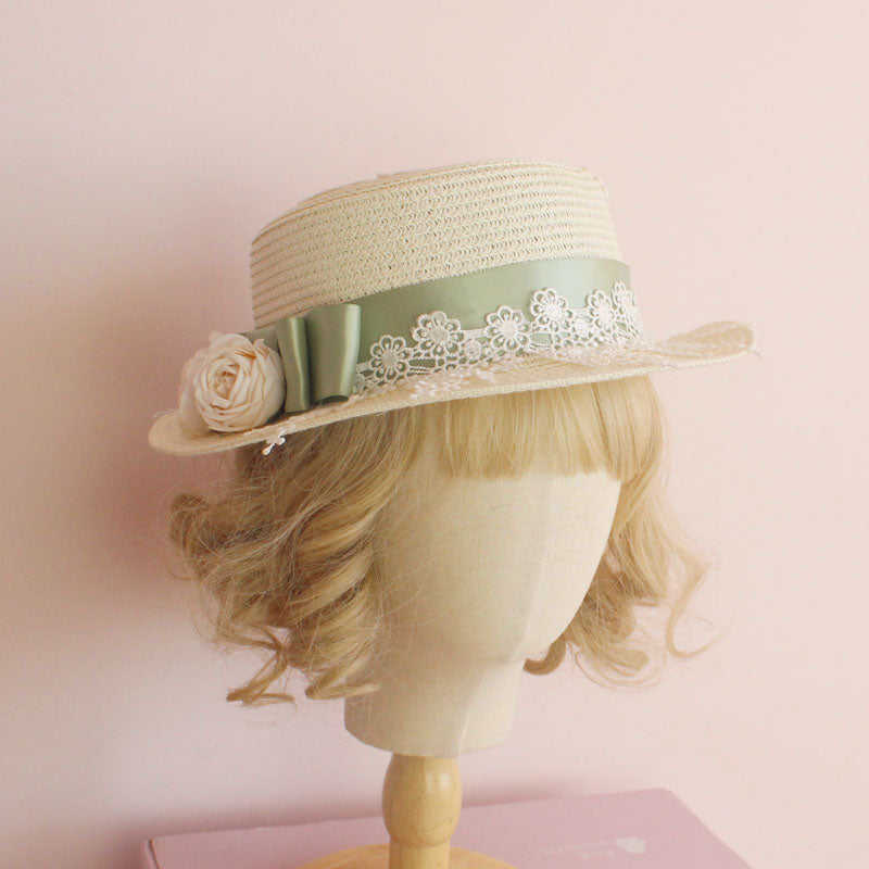 LolitaFetch Lolita Daily Elegant Sun Hat with bowknot, straw headdress, versatile fashion accessory for sunny days.