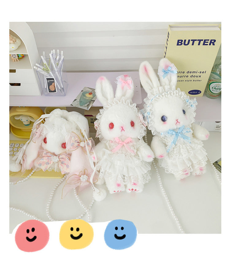 Lop-Eared Bunny Lolita Pearl Chain Doll Bag – 2025 Cute Bow Plush Shoulder Bag