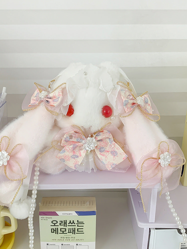 Lop-Eared Bunny Lolita Pearl Chain Doll Bag – 2025 Cute Bow Plush Shoulder Bag