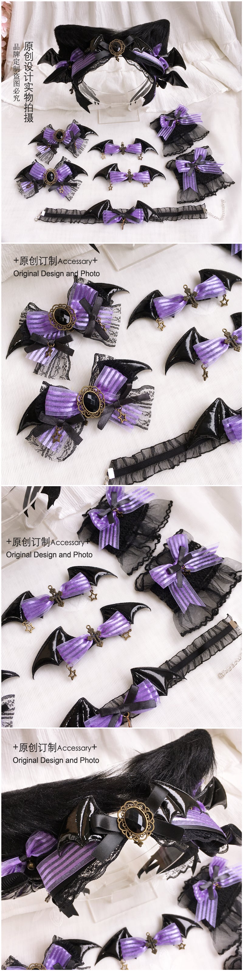 Halloween Witch Night Dark Gothic Lolita Accessories Bowknot Animal Ears KC Black Purple Arm Sleeves - Lolita Fetch
