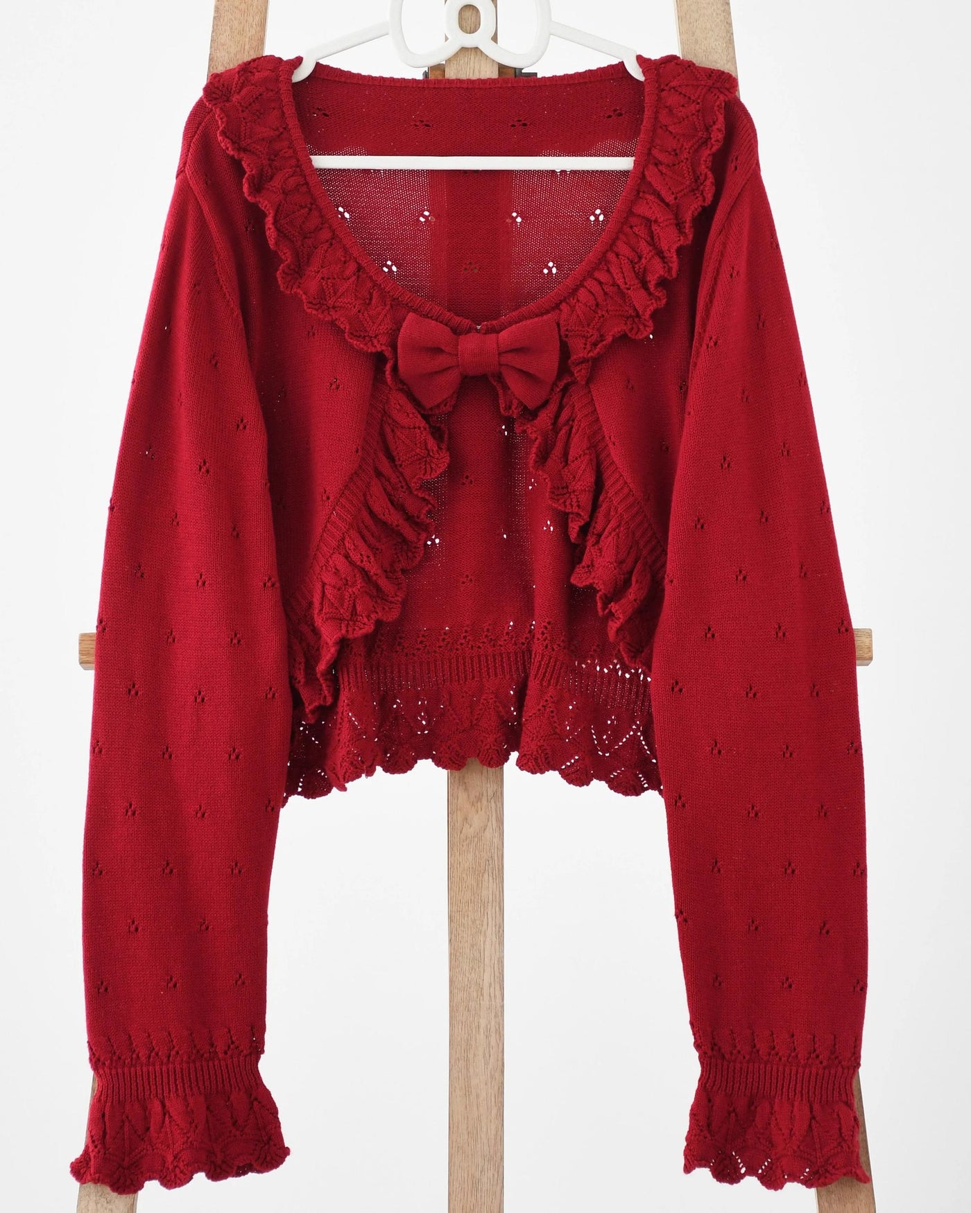 MIST - Nainai - Vintage Lolita knitted cardigan with ruffled trim and bow pin