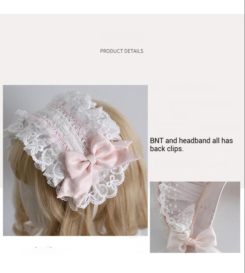 Xiaogui - Sweet Lolita Headwear Set - BNT/Hat/Headband/Cuffs With Lace Headwear