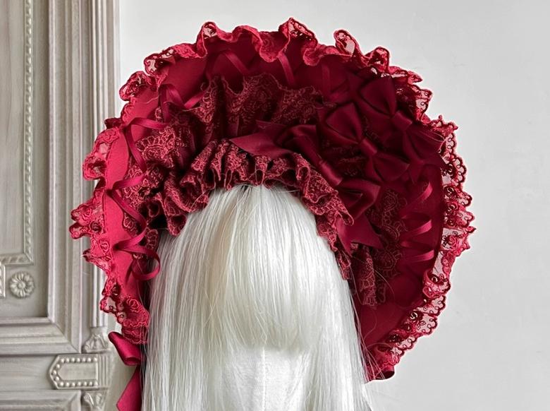 MAID - Gothic Lolita Lace Bonnet Wide Brim - Bow BNT Headwear Headwear
