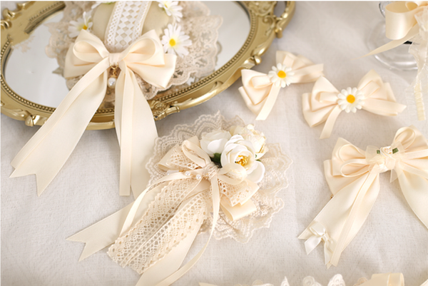 Xiaogui - Sweet Lolita Ivory Lace bow Hair - Accessories Headwear