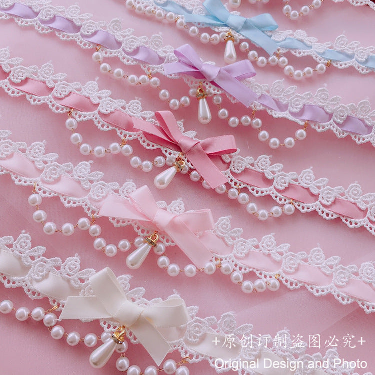 Multicolor Lolita choker necklace with soft girl heart pendant, handmade short necklace accessory for girly fashion style.