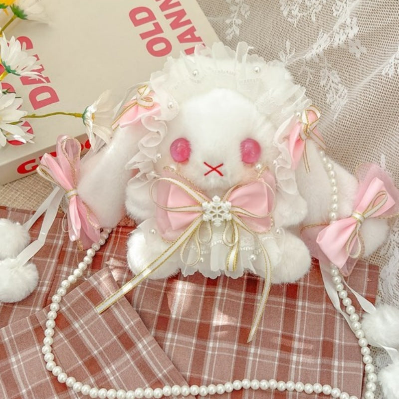 Lop-Eared Bunny Lolita Pearl Chain Doll Bag – 2025 Cute Bow Plush Shoulder Bag