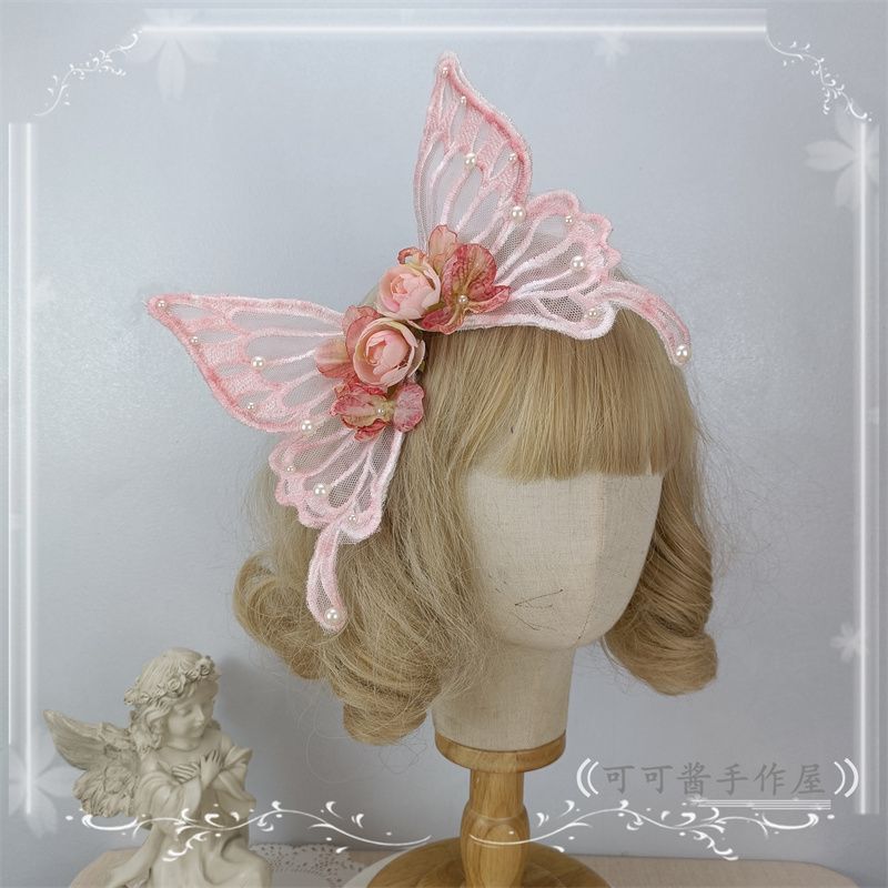 Original Handmade Lolita Lace Imitation Large Butterfly Hair Clip Pair Clip Hair Accessories Catwalk Ancient Style Hanfu Back Press