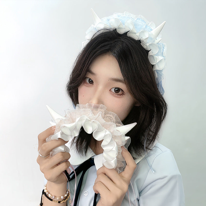 Subculture Gothic Style Demon Horn Headwear Y2K Lolita Dragon Horn Hair Accessory Yandere Dragon Horn Hairband