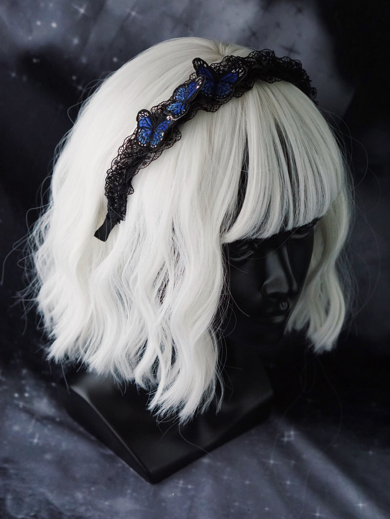 Handmade - Lace Butterfly Headband - Dark gothic Lolita lace