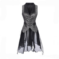 Immortal Thorn - Eternal Displaced Boundary - Ouji Lolita Vest Coat, Detachabl Back Trailing - Silver / S