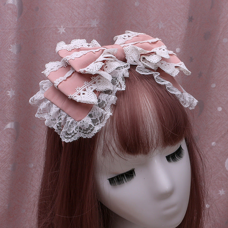 Handmade Japanese Lolita Hair Clip Soft Girl Hair Accessory Lolita Lace Bow Hairband Wrap