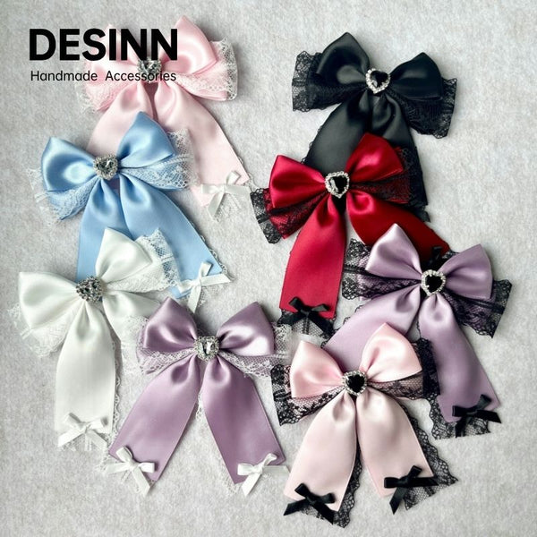 Handmade - Lace Tasseled Bow - Hair Clip or Brooch