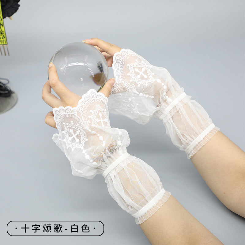 Original Subculture Arm Sleeves - Cross Ode Lolita Lace Trim - Lolita Fetch
