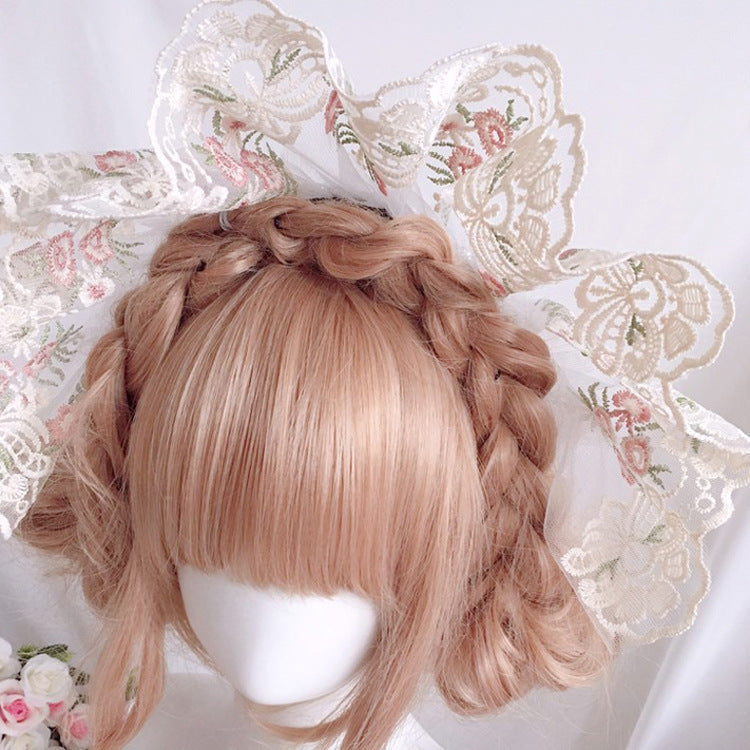 Embroidered Lace French Lolita Bonnet Headband - Vintage Lace Bnt Hat